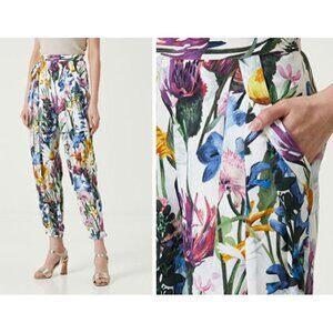 Stella McCartney Floral Pants Women's 42 (M/6) Pleated Tapered Silky‎ Viscose